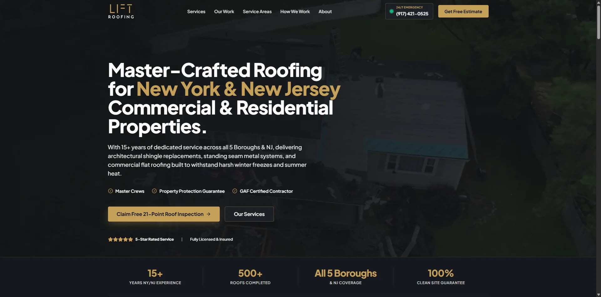 Lift Roofing luxury residential and commercial roofing web platform